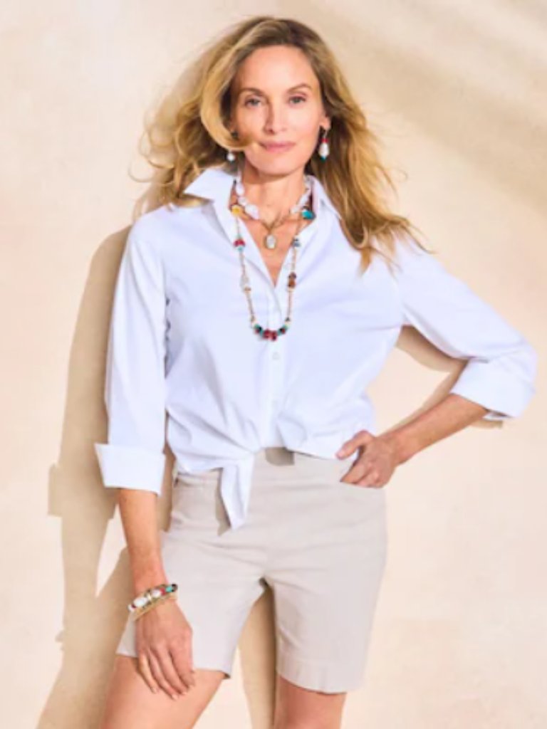 Nwot Chico's No Iron Cotton Blend Shirt Tunic In White Size 2